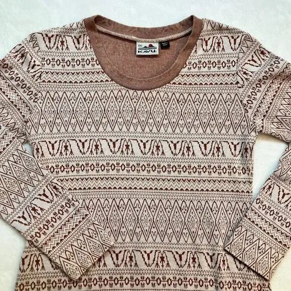 KAVU Fair Isle Sweater Mini Dress Brown/Tan Size XXS Side Button Accents - Picture 3 of 13